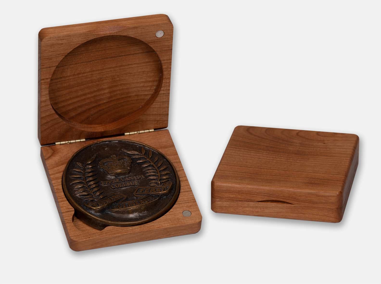 Hinged wooden medal presentation box