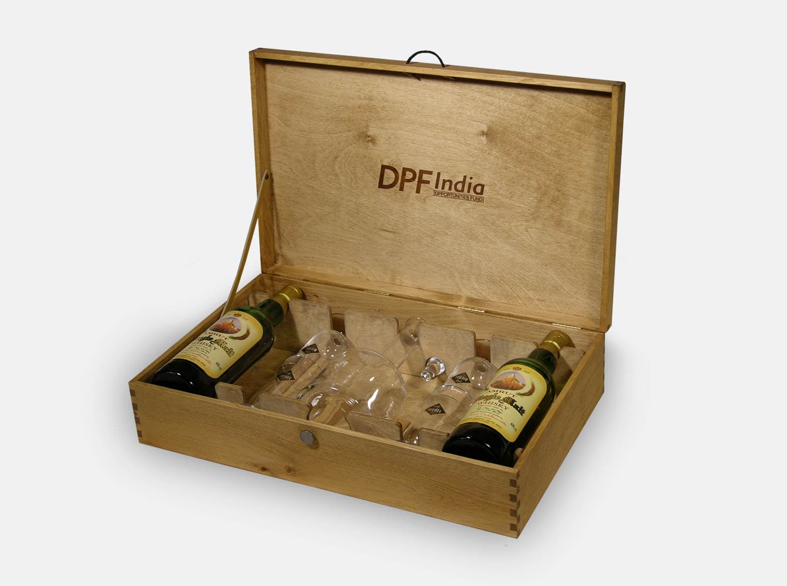 Wooden briefcase-style presentation case