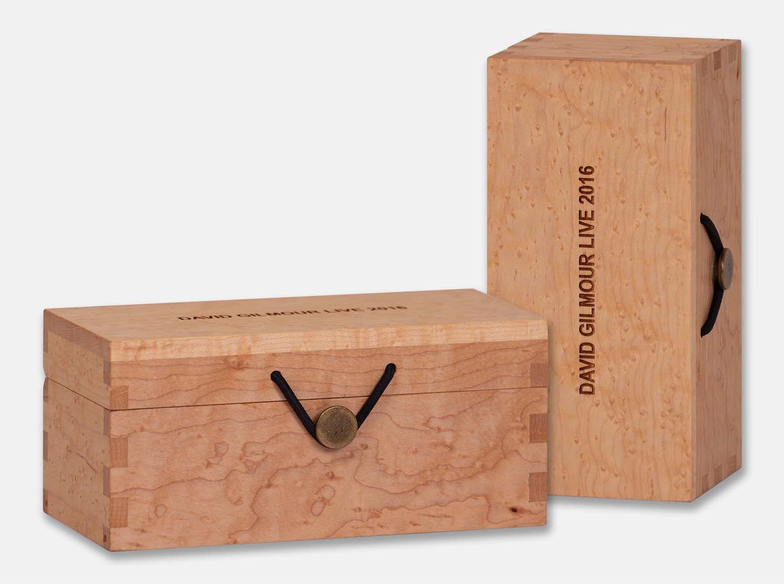 Hinged birdseye maple gift box presented to Pink Floyd guitarist David Gilmour.