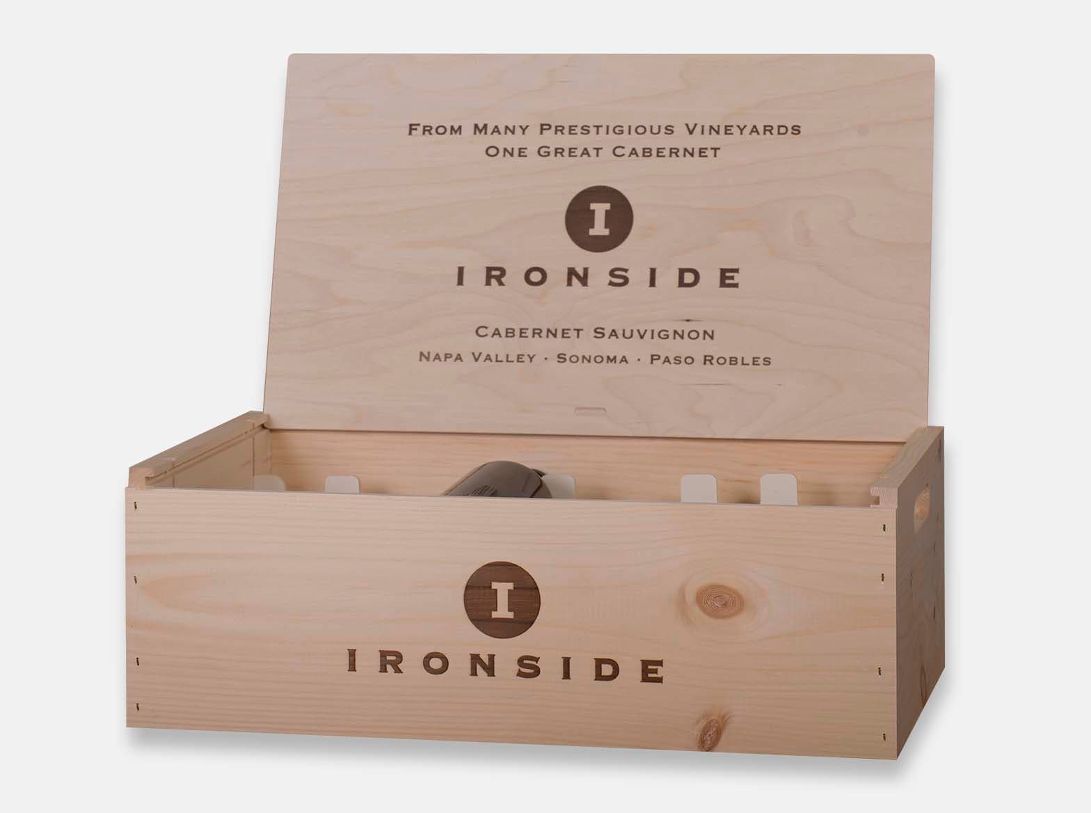 Wooden 12-bottle wine shipper for Latitude Beverage Company.