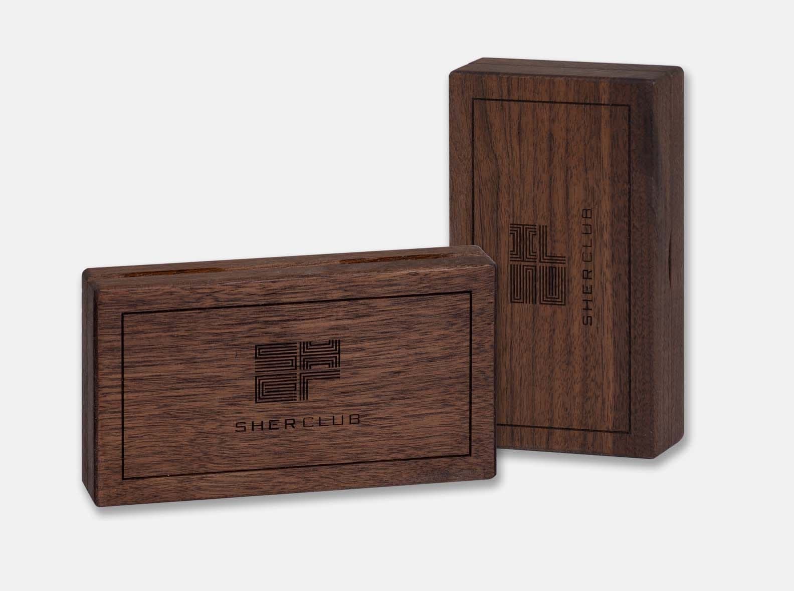 Black walnut hinged invitation box, made for Sher Club, Drake's members-only club with MLSE.