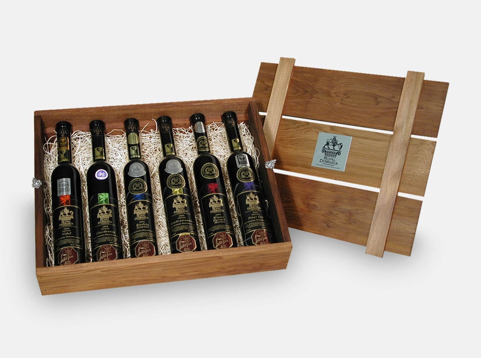 Western red cedar icewine presentation box, made for Queen Elizabeth II's Golden Jubilee.