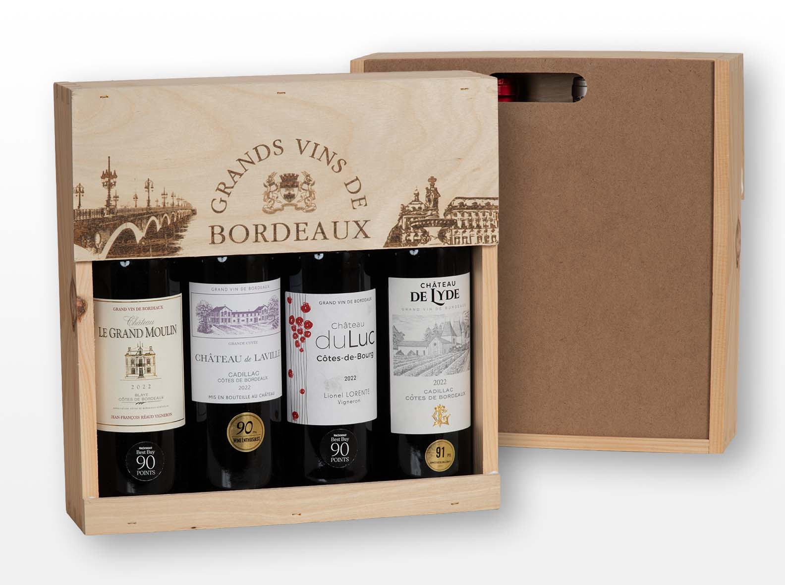 Wooden 4-bottle wine gift crate