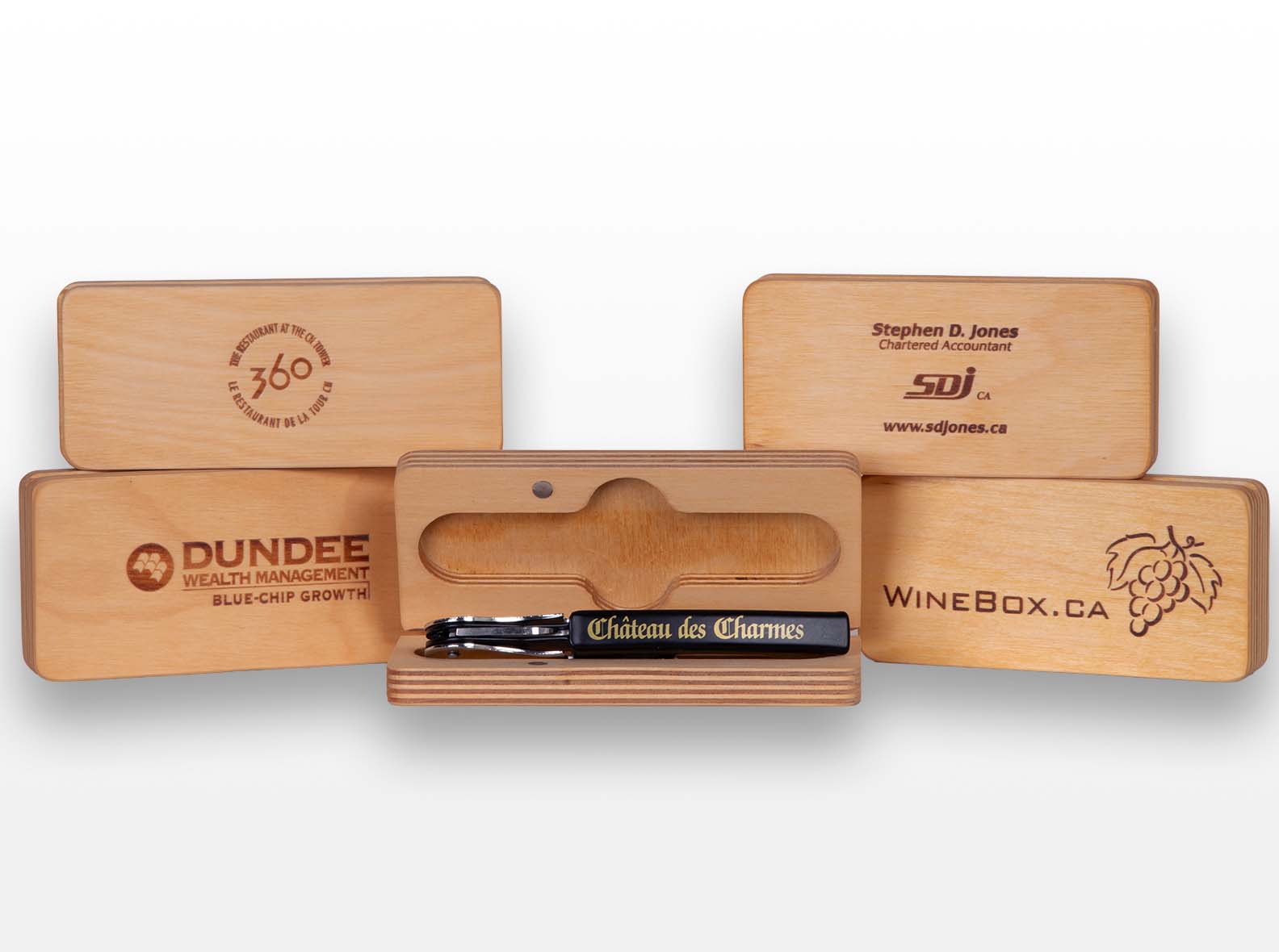 Hinged wooden corkscrew gift box