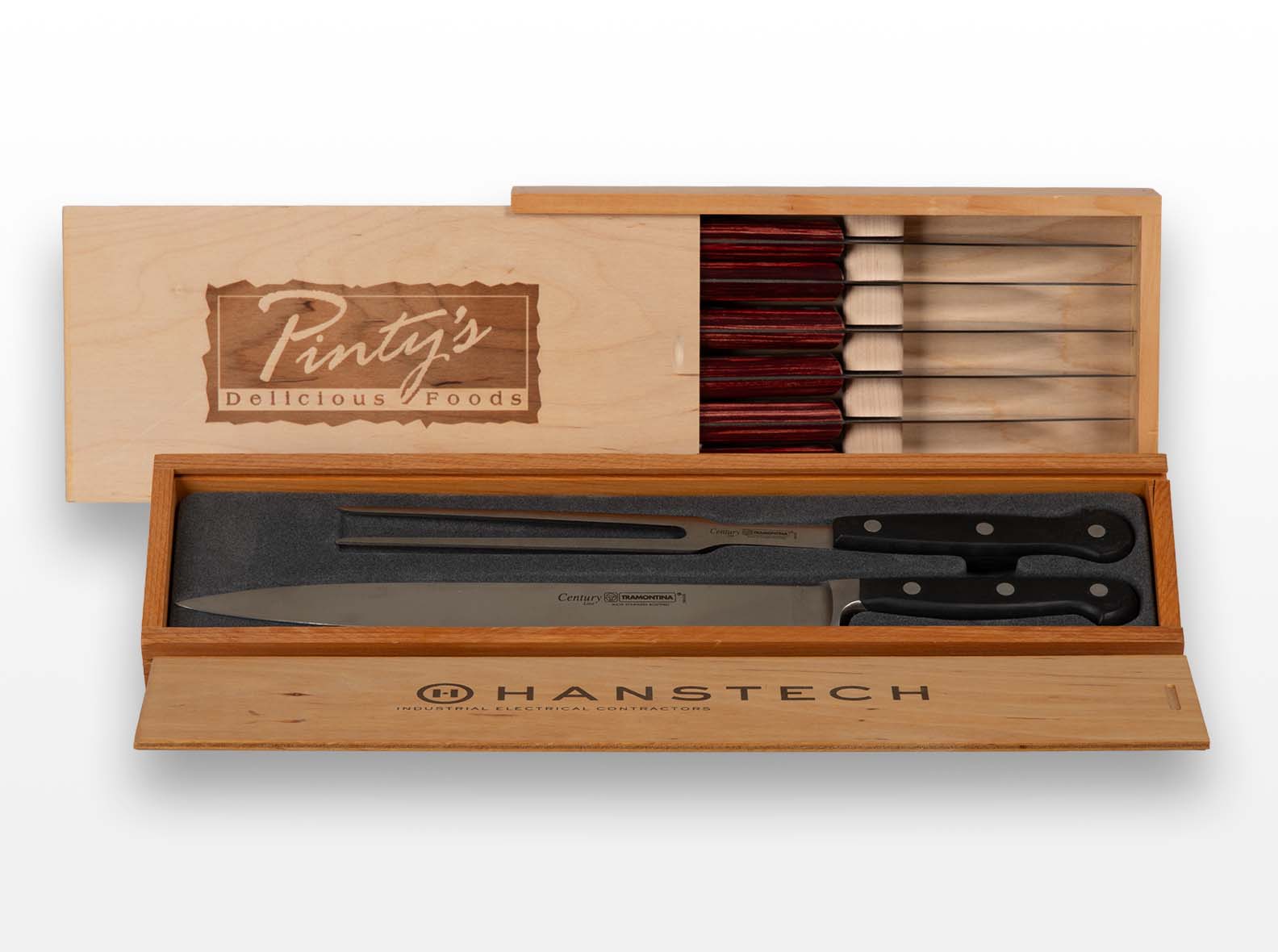 Wooden steak and carving knife boxes