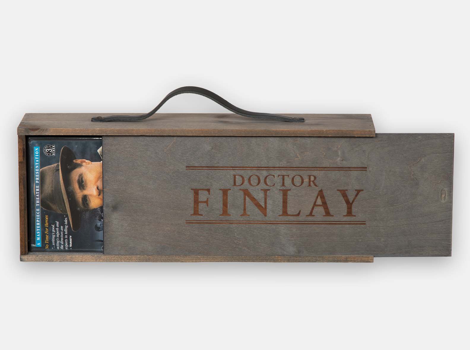 Wood presentation box for DVD show Doctor Finlay.