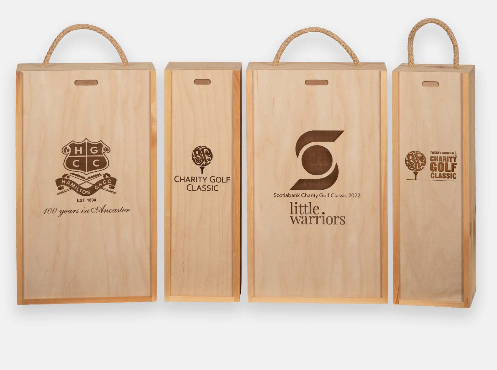 Wood gift boxes branded for golf tournaments