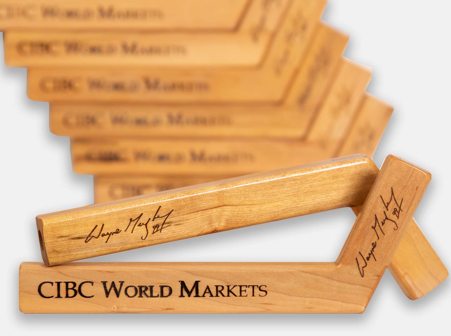 Wooden umbrella handle for CIBC World Markets with Wayne Gretzky