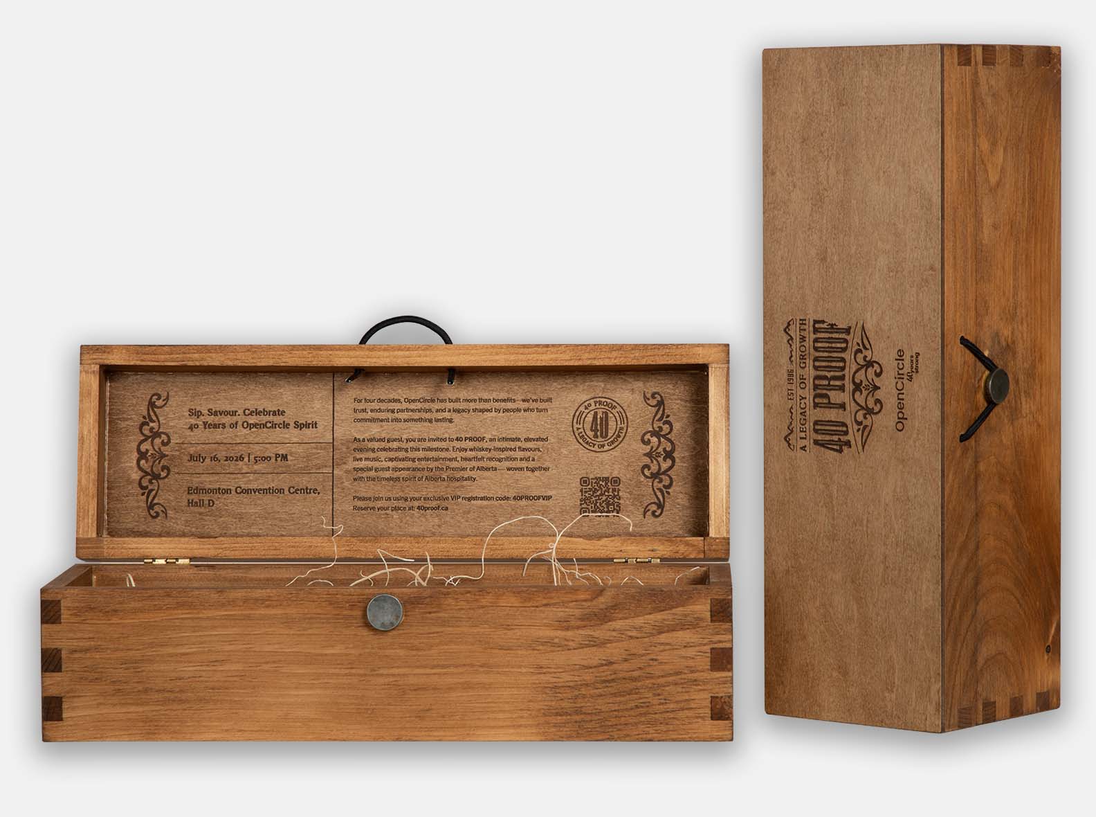 Hinged wooden box for spirits. Box joint construction.