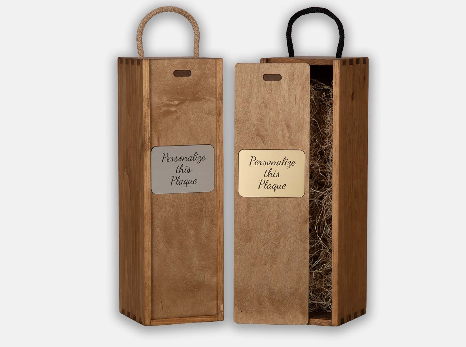 Single wood box with metallic look plaques