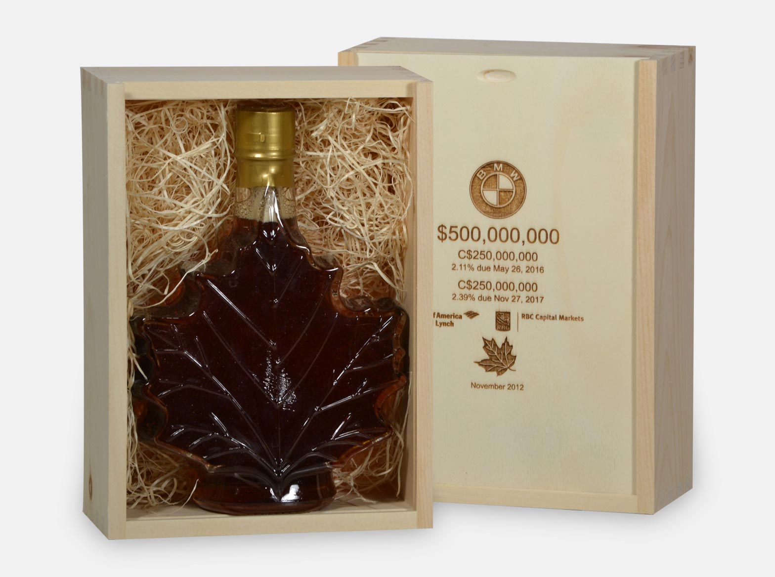 Wooden box with a sliding lid for maple syrup