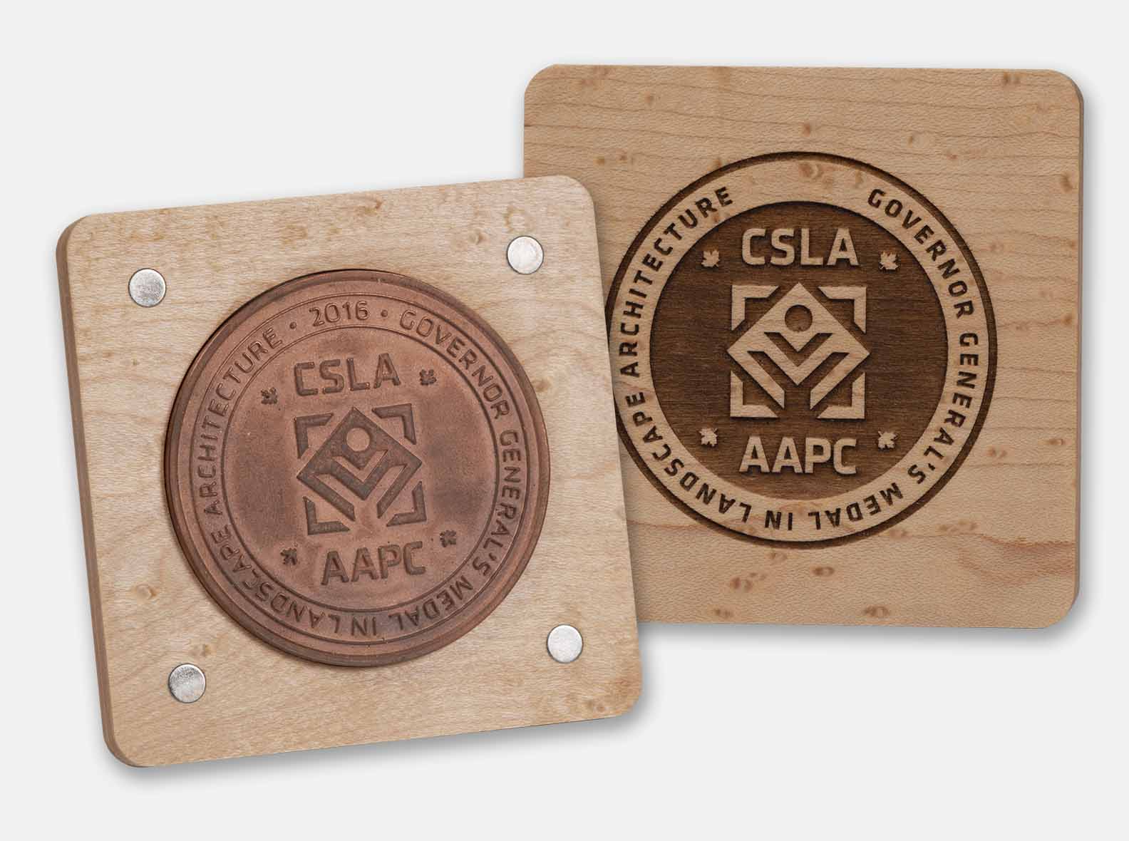 Birdseye maple presentation case with a magnetic closure, made for a Governor General's Medal.