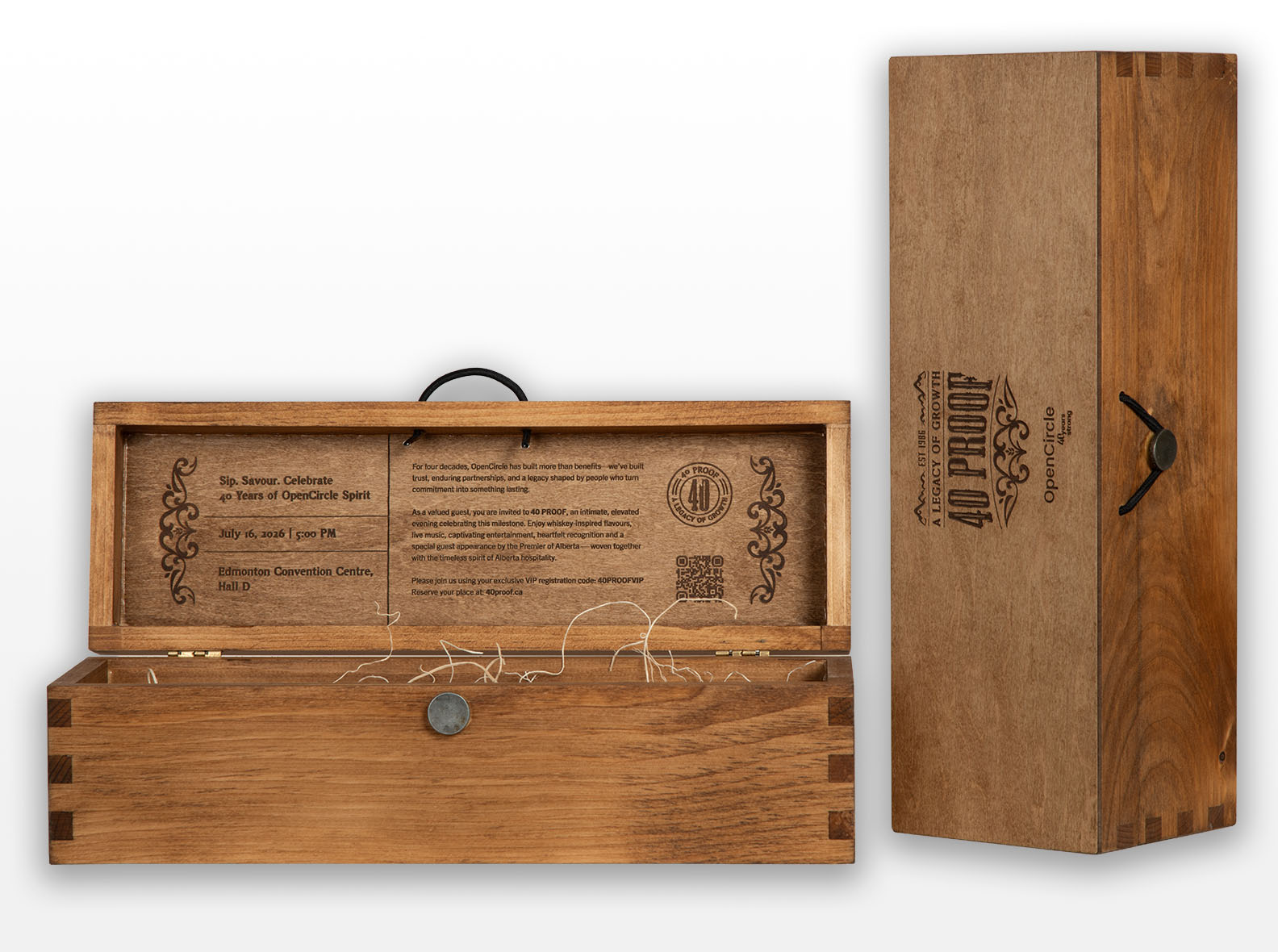 Hinged box with walnut oil finish. Wood imprint branding on inside and outside of lid. Box joint construction. Pewter button closure.